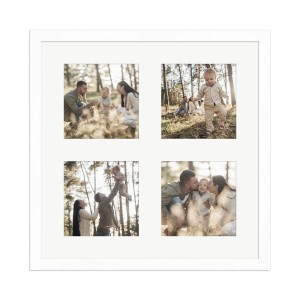 Weißer WANDStyle Galerierahmen für 4 Fotos (10x10 cm). Quadratischer Bilderrahmen für moderne Einrichtungen.