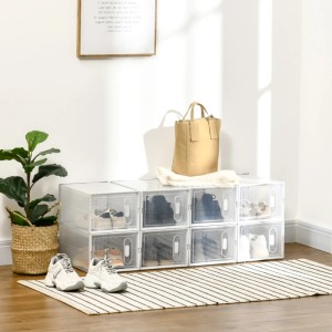 HOMCOM Schuhschrank mit 8 transparenten Kunststoffboxen zur Schuhaufbewahrung.