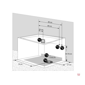 Skizze der AquaVapore Sitzbadewanne S08-TH-B-L 110x68cm mit Maßangaben für Installation.