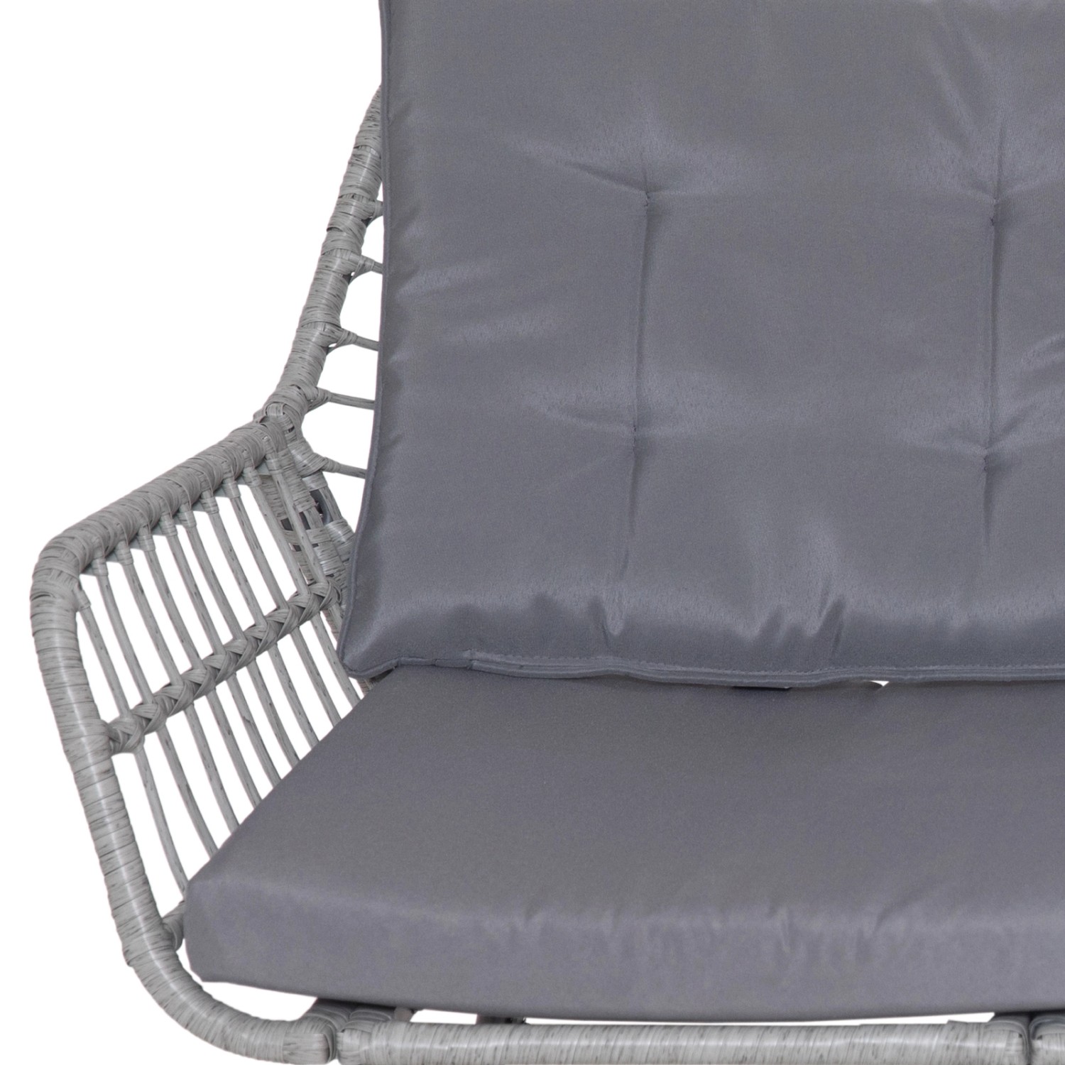 Detailansicht: Hellgraue Svita Capri Gartenlounge Polyrattan mit grauen Polstern.