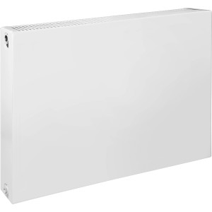 Weißer, glatter Heizkörper mit Mittelanschluss, 80x60 cm. Modernes Design für Heizsysteme.