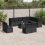 Schwarze 13-tlg. vidaXL Garten-Sofagarnitur aus Poly Rattan mit Kissen und Tisch.