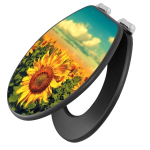 Banjado WC-Sitz Anthrazit mit Sonnenblumen Motiv und Absenkautomatik.