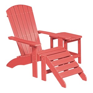 Rote NEG Adirondack Fußbank MARCY aus robustem Kunststoff, passend zum Gartenstuhl und Beistelltisch.
