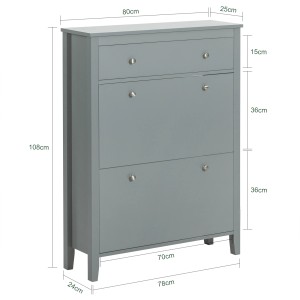 Grauer SoBuy Schuhkipper FSR89-HG mit 2 Klappen und Schublade. Schuhkommode für den Flur.