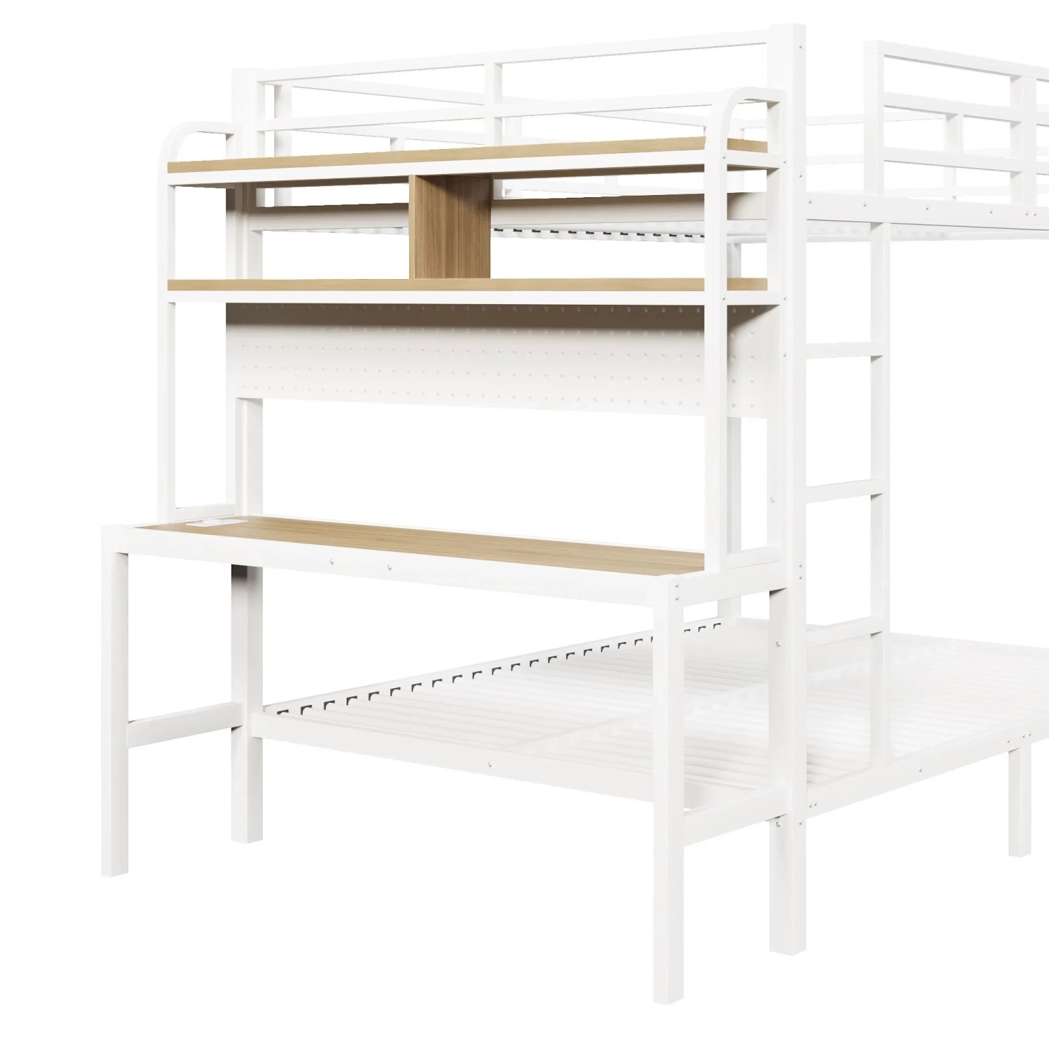 okwish Metall Etagenbett 140x200cm mit Schreibtisch LED und USB Weiß ohne Matratze