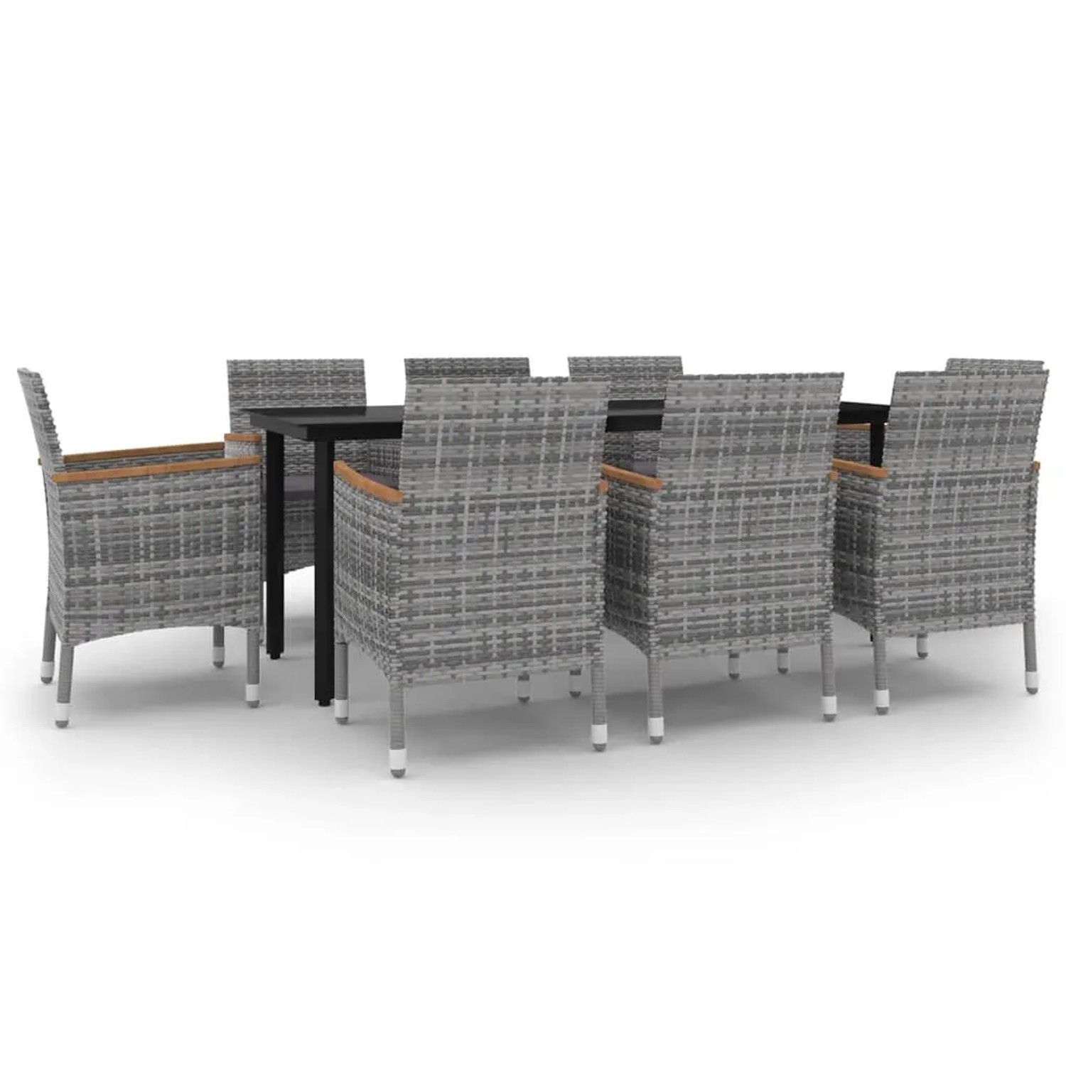 vidaXL 9-Tlg Garten-Essgruppe mit Kissen Poly Rattan und Glas 3099780