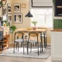 SoBuy Essgruppe mit Holztisch und 4 Stühlen mit grauem Bezug und schwarzem Gestell.