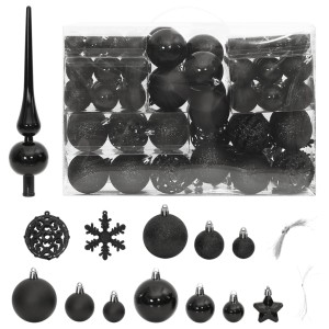 furnicato 111-tlg. Weihnachtskugel-Set Schwarz: Kugeln, Spitze, Sterne und Schneeflocken aus Polystyrol.