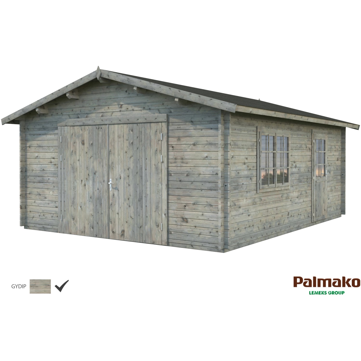 Palmako Holzgarage Roger mit Holztor Grau tauchgrundiert 450 cm x 550 cm günstig online kaufen