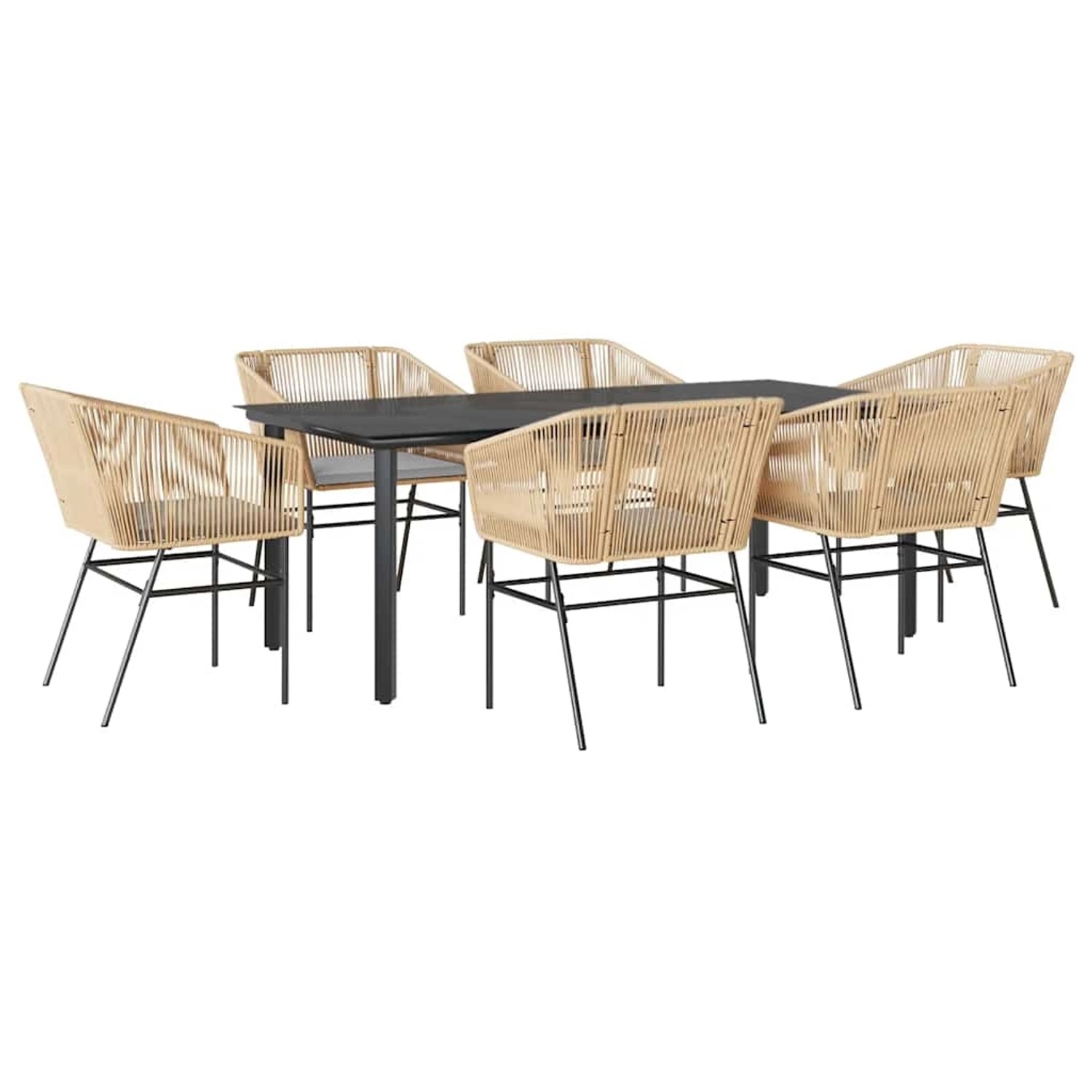vidaXL 7-Tlg Garten-Essgruppe mit Kissen Braun Poly Rattan Glas 3334623 günstig online kaufen