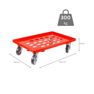 Roter PROREGAL Transportroller mit Gitter, 4 Lenkrollen und 300 kg Traglast für Euroboxen 60x40 cm.