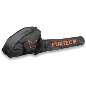 Schwarze FUXTEC Tragetasche für Benzinkettensäge FX-KS262 mit orangefarbenem Logo. Praktisches Zubehör.
