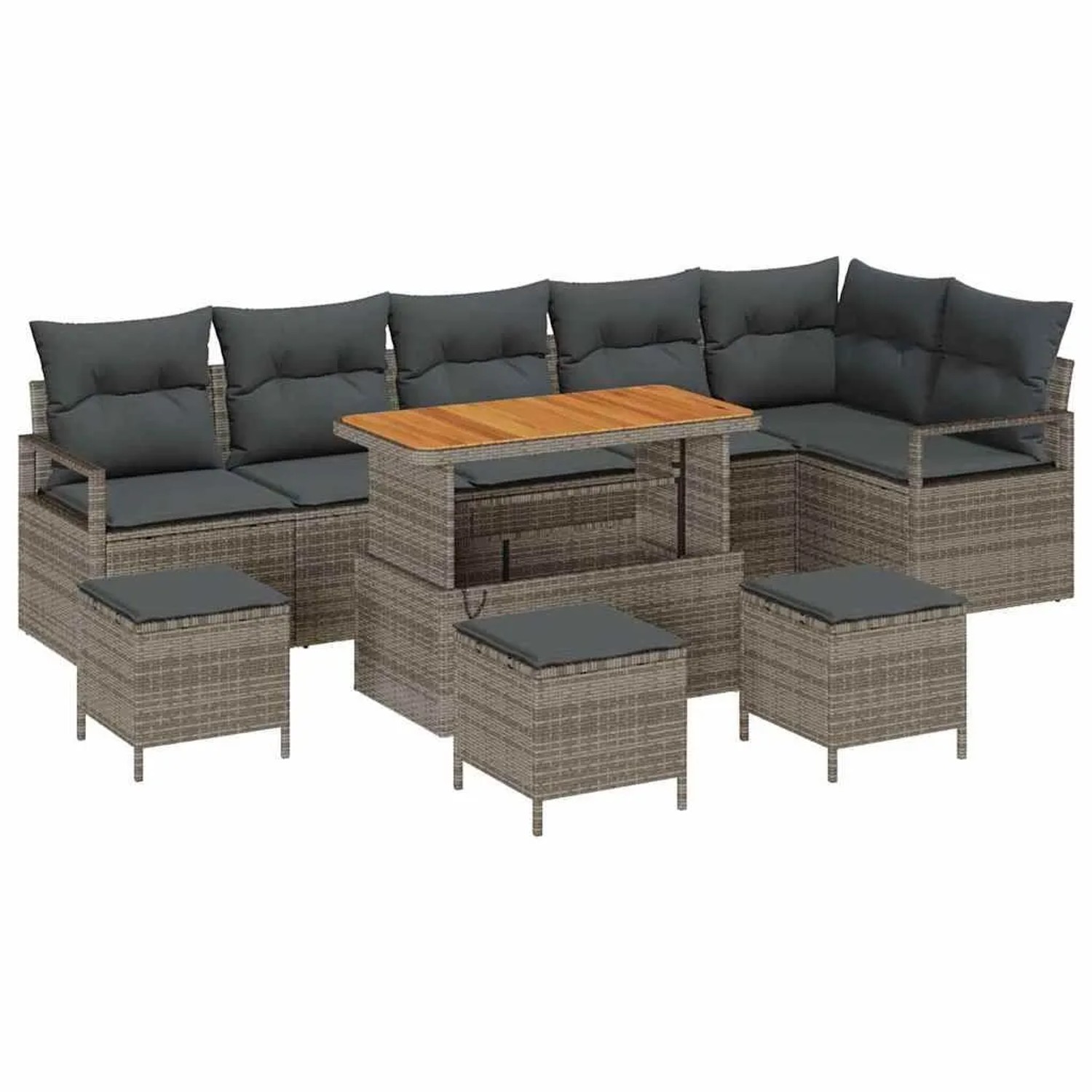 vidaXL Garten-Sofa-Set mit Kissen mit Speicher 10-Tlg Grau 3364503