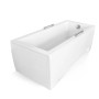 Weiße rechteckige Acryl-Badewanne MODERN 120x70 mit Acryl-Schürze, Ablauf und Chromgriffen.