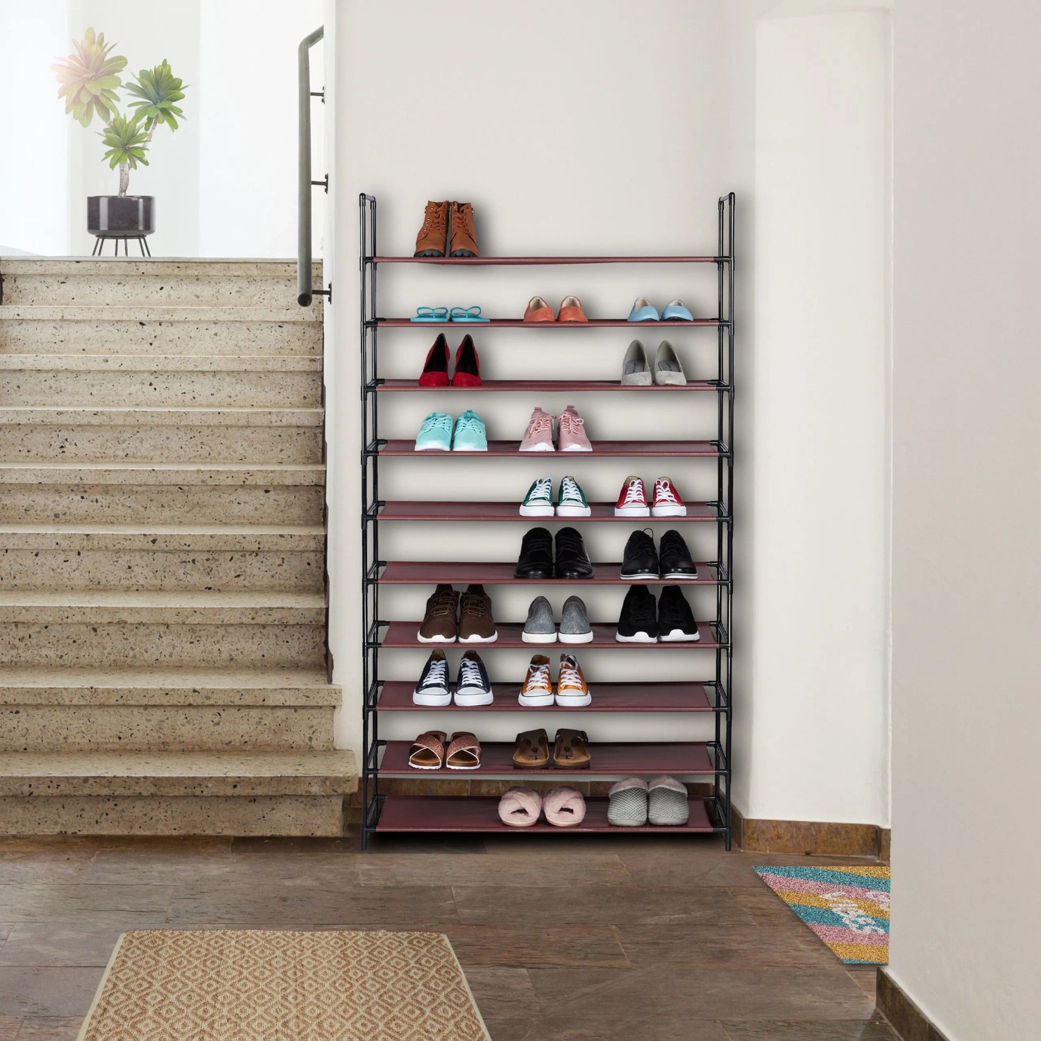 Relaxdays Schuhregal Stecksystem Metall Schwarz Höhenverstellbar 176,5 cm x 99 cm x 29,5 cm 2,8 kg_5