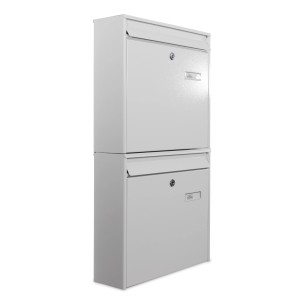 Burg-Wächter Doppelbriefkasten, weiß, mit zwei Fächern, Namensschildern und Montagematerial.