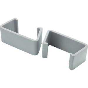 Zwei graue Verbinder aus Kunststoff für Madison Lounge-Gruppe, zur werkzeuglosen Befestigung.