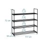 Relaxdays Schuhregal Metall Schwarz Stapelbar Stecksystem 4 Ebenen 72 cm x 117 cm x 30 cm_4