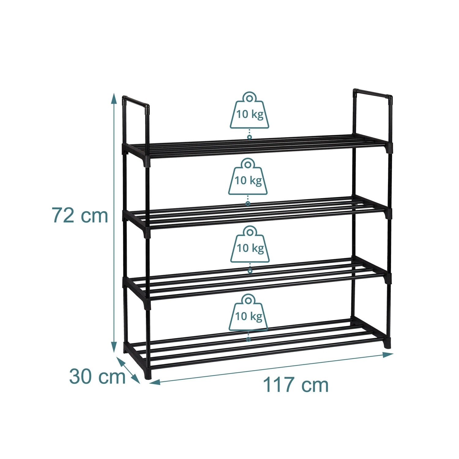 Relaxdays Schuhregal Metall Schwarz Stapelbar Stecksystem 4 Ebenen 72 cm x 117 cm x 30 cm_4