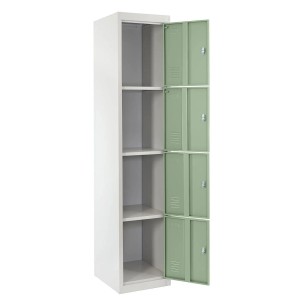 Proregal Schließfachschrank Saturn aus Metall, grün-grau, mit 4 abschließbaren Fächern. Ideal für Büro und Werkstatt.