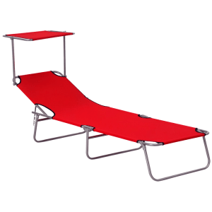 Rote Outsunny Sonnenliege aus Metall und Polyester, faltbar, mit verstellbarer Rückenlehne und Sonnendach.