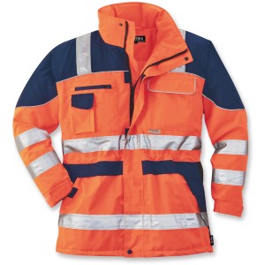 Scheibler Warnschutz-Parka Safety Plus in Orange-Marine, Größe S. Arbeitskleidung mit Reflektoren und Taschen.