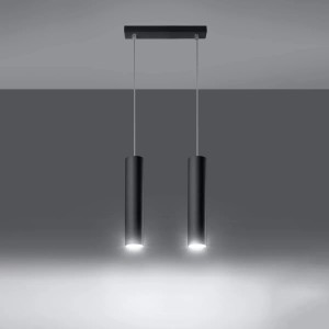 Schwarze Sollux Lighting Hängeleuchte Lagos 2 mit zwei zylinderförmigen Lampen für den Innenbereich.