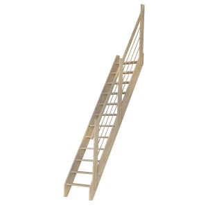 StarWood Fichte Treppe mit Holz-Design-Geländer Basic, unbehandeltes Fichtenleimholz, 12 Stufen.