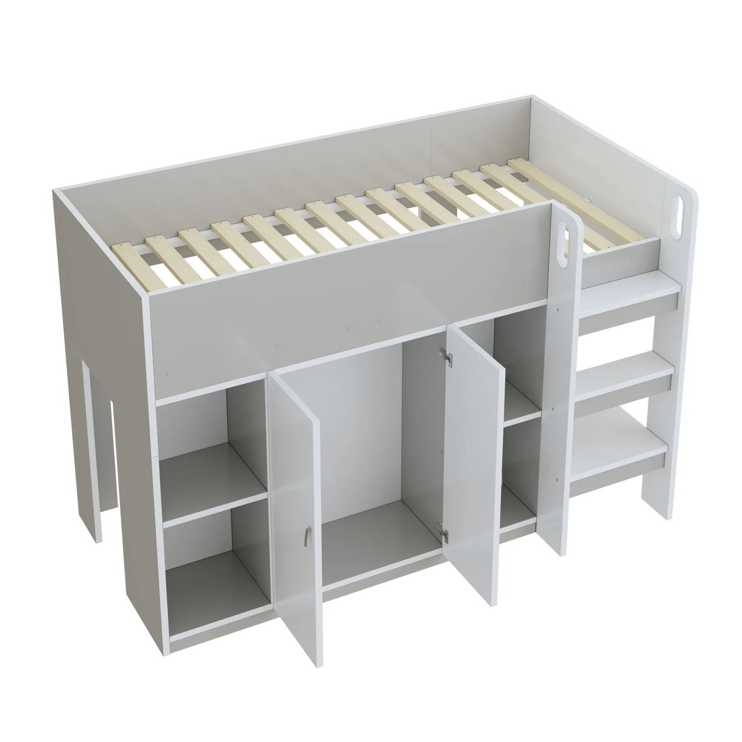 okwish Hochbett 90x200cm mit Stauraum und Schrank Kinderzimmer Grau ohne Matratze