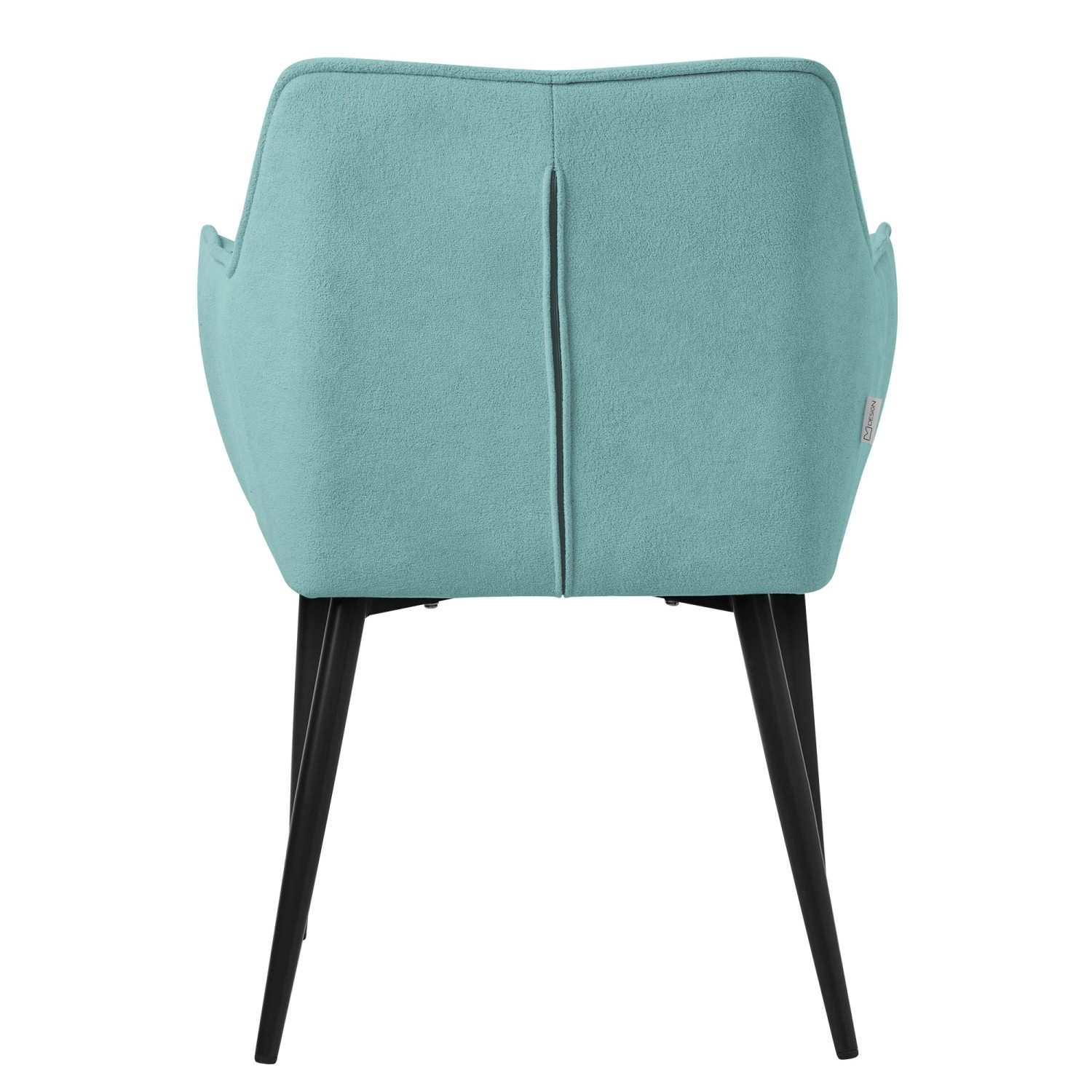 ML-Design Polsterstuhl Petrol mit Frotteebezug, Rückansicht mit schwarzen Beinen.