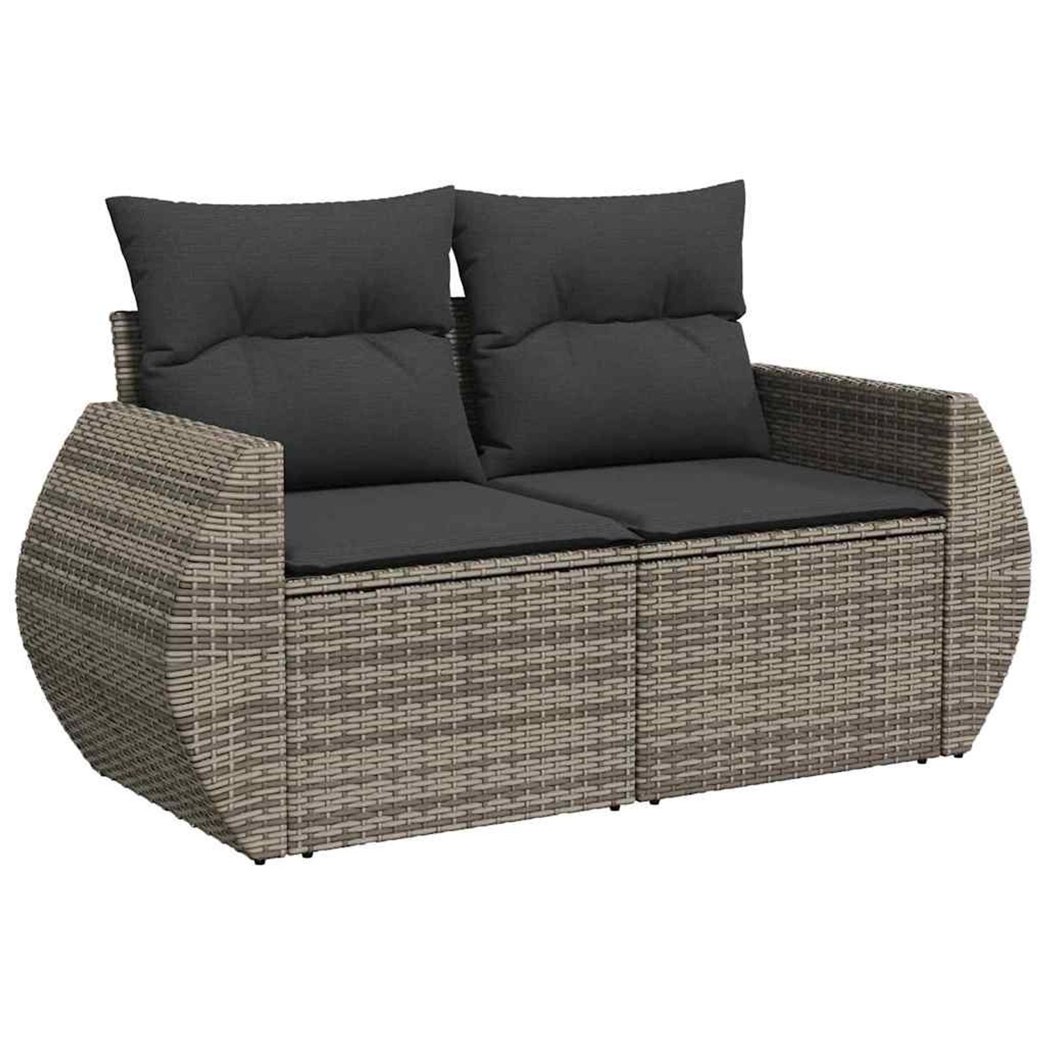 Graues vidaXL Garten-Sofa-Set aus Poly Rattan mit grauen Kissen für den Garten.