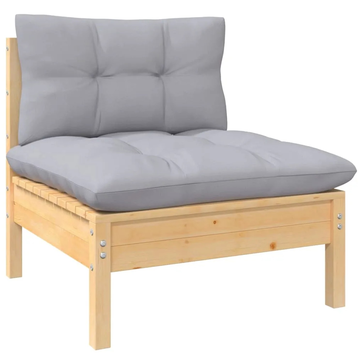 vidaXL Gartenlounge-Set, 4-teilig, Kiefer massiv, graue Kissen. Gartenmöbel für Terrasse und Balkon.