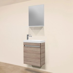 Sanotechnik Badmöbel-Set Nora Eiche 48 cm mit Waschbeckenunterschrank, Waschbecken und Spiegel.