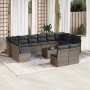 Graue 13-tlg. vidaXL Garten-Sofagarnitur aus Polyrattan mit Kissen.