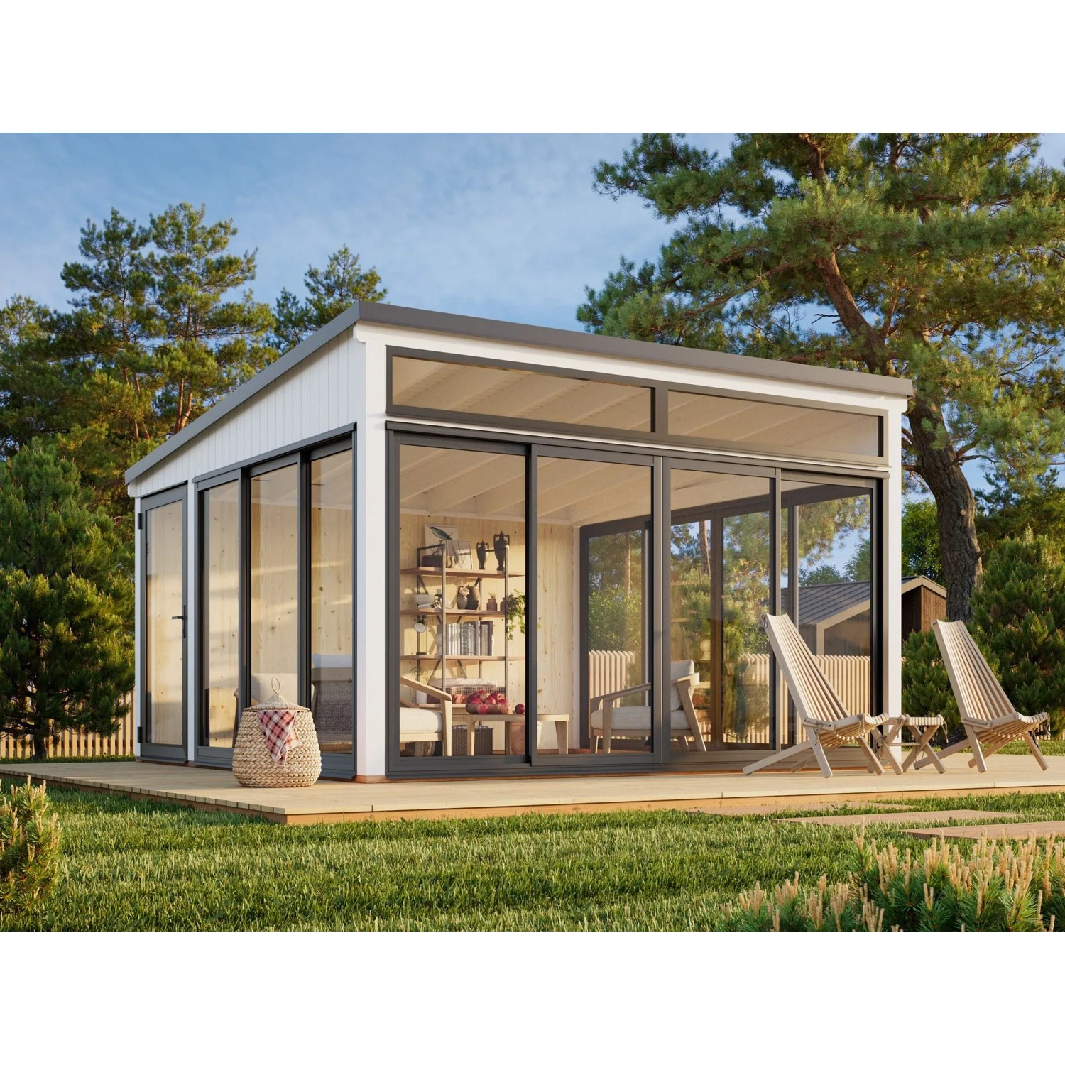 Palmako Holz-Gartenhaus Saga Slide Plus Pultdach Lackiert 420 cm x 420 cm