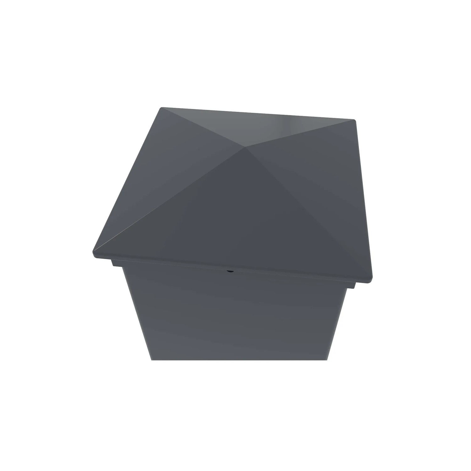 Grauer Pfostenkopf für Gartentor Eifel, quadratisch mit pyramidenförmigem Aufsatz.