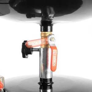 Detailaufnahme: Ablasshahn des STAHLWERK Ölabscheiders, Ölauffangbehälter für Wartung und Reparatur.