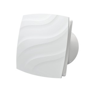 Weißer VLANO Badventilator ALTO 100 TH mit Feuchtigkeitssensor und Timer.