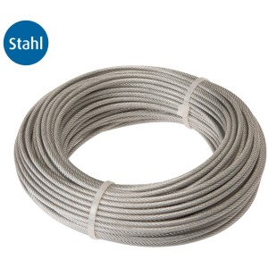 Conacord Stahldrahtseil, verzinkt und PVC-ummantelt, 2/3 mm Durchmesser, 30 m Rolle.