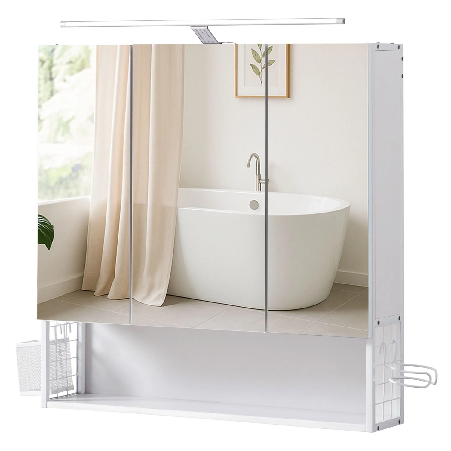 Songmics Spiegelschrank Dacey mit LED 14,5 x 70 x 70 cm Weiß günstig online kaufen