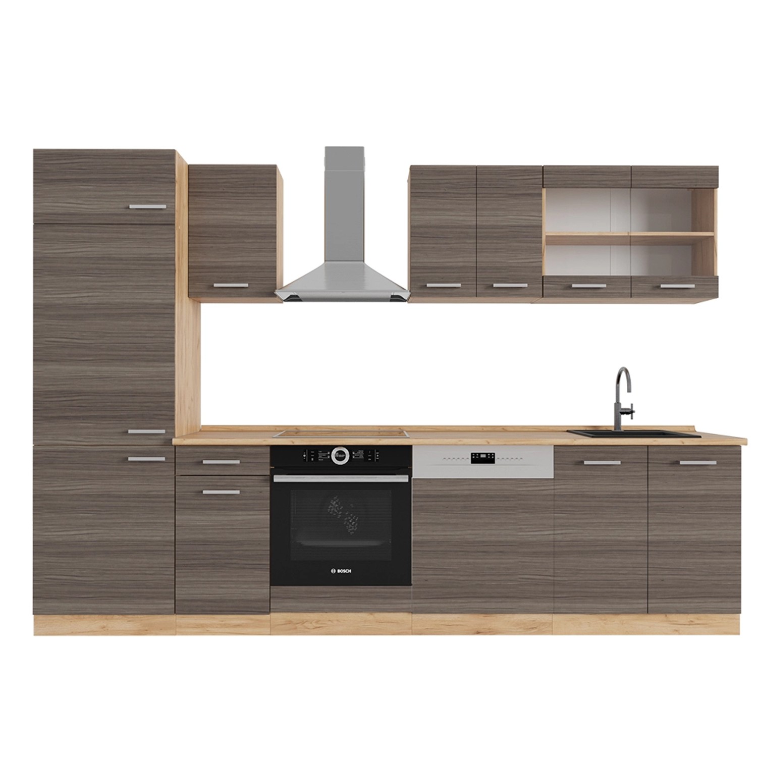 Vicco R-Line Küchenzeile Edelgrau/Goldkraft Eiche 300 cm AP Eiche günstig online kaufen