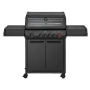 Enders Gasgrill Monroe Pro 4 SIKR Turbo Shadow, graphitfarbener Grill mit Seitenkocher und Sichtfenster.