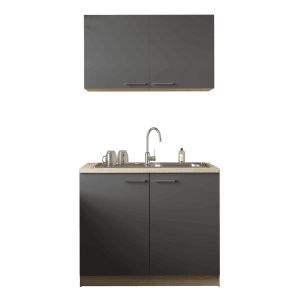 Respekta Küchenmöbel-Set Merle 100 cm Grau mit Spüle und Oberschränken.