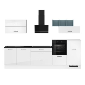 Impuls Küchenzeile IBZ4320LB, 320 cm, Weiß Hochglanz, ohne E-Geräte.