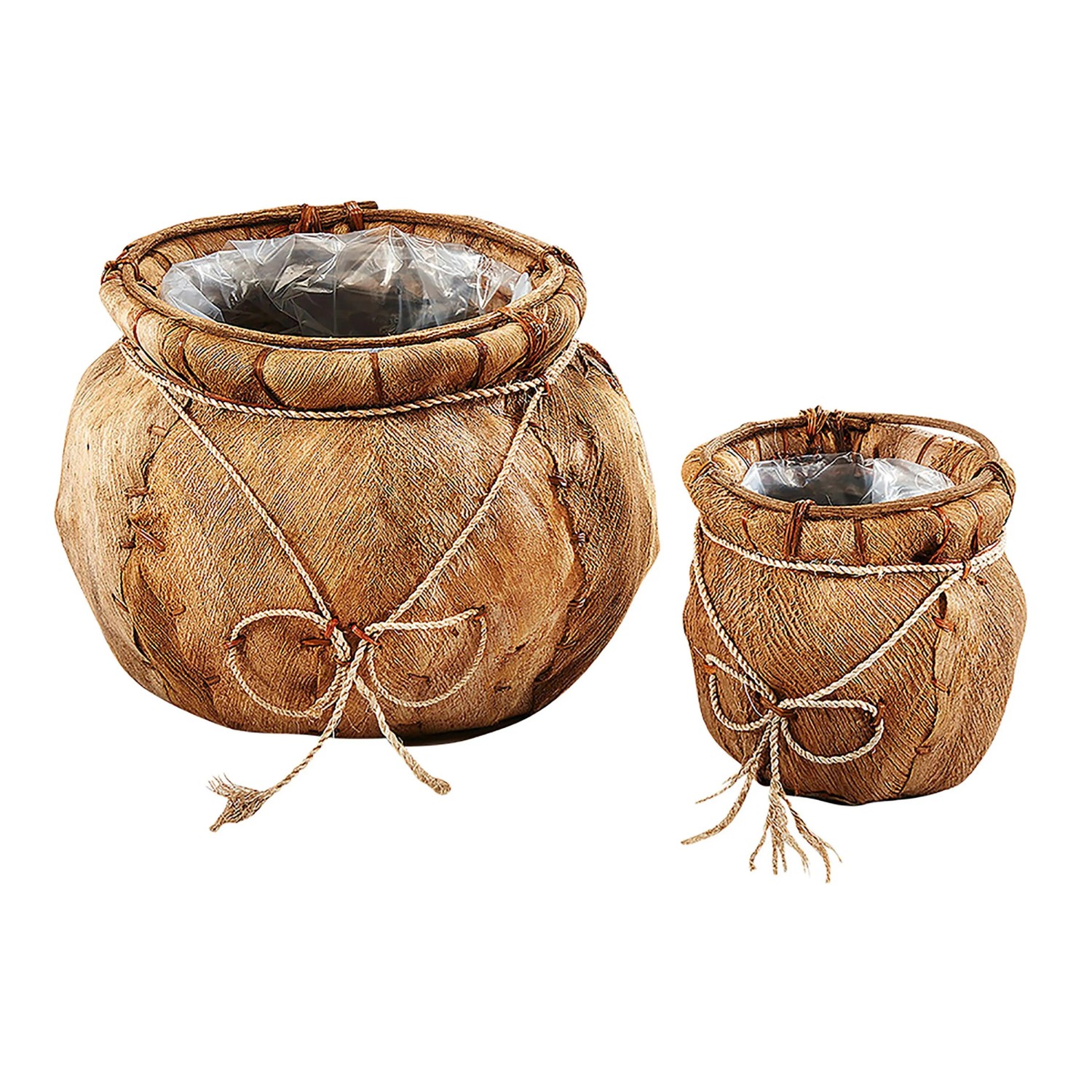 Kobolo Übertopfe Pflanzschalen 2er Set Kokos 25x22 cm 30x41 cm