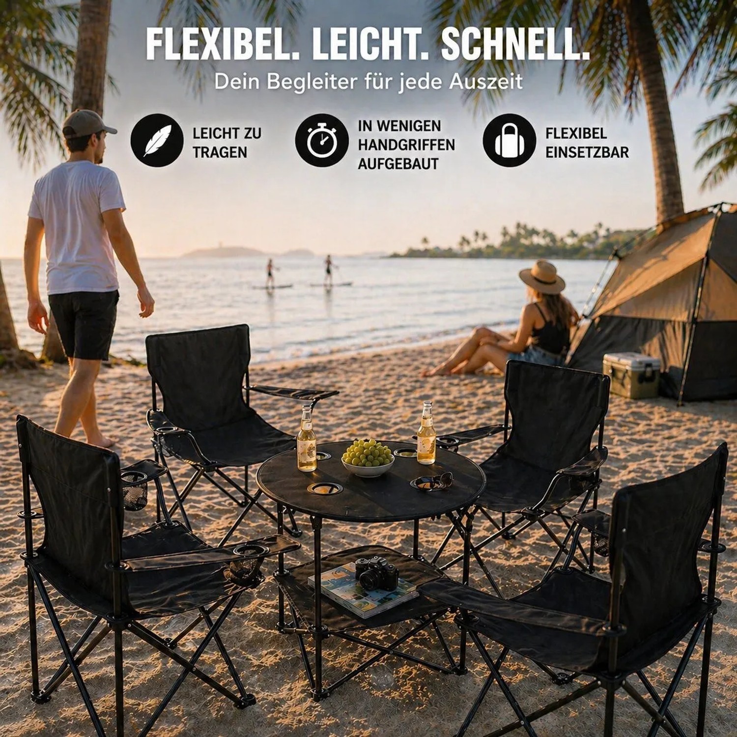 BigDean Camping Set 4x Campingstühle & 1x Campingtisch Campingstuhl mit Tisch Set Klappbar Camping Tisch Stuhl Set Campingstuhl Faltbar Angelstuhl_4