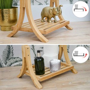 DuneDesign Handtuchständer aus Bambus mit 3 Stangen und Ablage, ideal für Bad und Schlafzimmer.