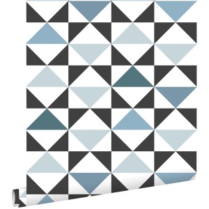 ESTAhome Tapete Grafische Dreiecke Weiß Schwarz Vintage Blau Und Hellblau 53 Cm X 1005 Cm 139097
