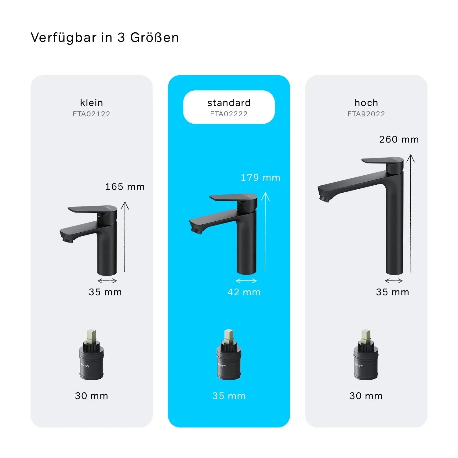 AM.PM Waschtischarmatur Hit M, schwarze Waschbecken Armatur in 3 Größen mit Maßen.